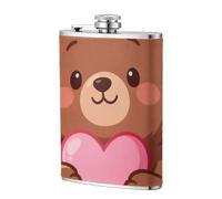 Flasque à whisky en acier inoxydable avec motif cœur ours d'amour de 236,8 g pour homme, mariage, garçon d'honneur