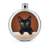 Flasque à whisky en acier inoxydable étanche avec motif chat noir - 150 ml - Pour extérieur, camping, voyage, cadeaux
