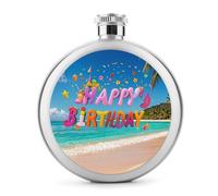 Flasque à whisky en acier inoxydable étanche et portable avec inscription « Happy Birthday on The Beach » - 150 ml - Pour extérieur, camping, voyage, cadeaux