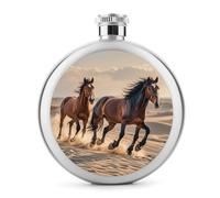 Flasque à whisky en acier inoxydable étanche et portable avec motif chevaux qui courent dans le sable, 140 ml, pour extérieur, camping, voyage, cadeaux