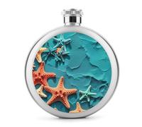 Flasque à whisky en acier inoxydable étanche et portable pour alcool, camping, voyage, cadeau - Corail et étoile de mer - 150 ml