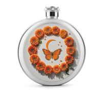 Flasque à whisky en acier inoxydable étanche et portable pour liqueur, orange, papillon, lune, 140 ml, pour extérieur, camping, voyage, cadeaux