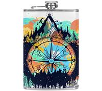 Flasque à whisky en cuir avec entonnoir pour camping, pêche, barbecue, fête, bar, boissons, bouteille de vin, montagnes, tatouage