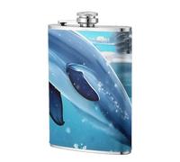 Flasque à whisky en cuir de 236,8 g Winter le dauphin - Flasque à whisky en acier inoxydable pour boissons, liqueur de poche pour homme, mariage, garçon d'honneur