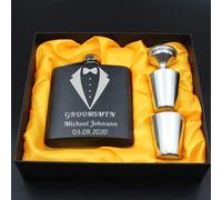 Flasque à whisky personnalisée en acier inoxydable gravée au laser de 177 ml avec entonnoir 2 tasses Gravure gratuite Groomsman Best Man Mariage Anniversaire Fête des Pères Coffret cadeau Noir