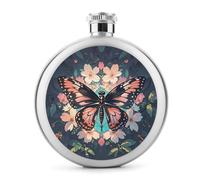 Flasque à whisky portable en acier inoxydable étanche avec fleurs, papillons et libellules pour alcool, camping, voyage, cadeaux