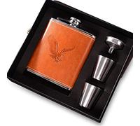 Flasque Alcool gainé de cuir en acier inoxydable Parfait pour 7oz/200ml Cadeaux Hommes anniversaire Anniversaire (Marron)