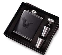 Flasque Alcool gainé de cuir en acier inoxydable Parfait pour 7oz/200ml Cadeaux Hommes anniversaire Anniversaire (Noir)