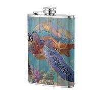 Flasque colorée en forme de tortue de mer sur une vieille flasque de poche en bois de 236,8 g, drapeaux en acier inoxydable pour papa, témoin d'honneur, mariage, voyage, camping