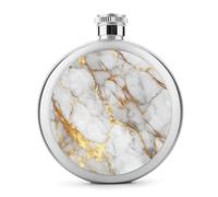 Flasque de luxe en acier inoxydable avec texture marbre blanc doré pour liqueur, poche ronde portable pour boisson 150 ml