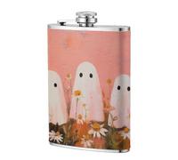 Flasque de poche avec trois fantômes blancs dans le champ avec marguerites 236,8 g, drapeaux en acier inoxydable pour papa, témoin d'honneur, mariage, voyage, camping