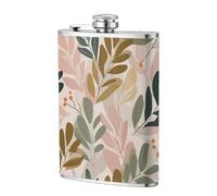 Flasque de poche bohème en acier inoxydable motif feuilles pastel du milieu du siècle, 236,8 g, drapeaux pour papa, témoin, mariage, voyage, camping