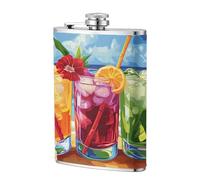 Flasque de poche colorée avec des fleurs tropicales 236,8 g, drapeaux en acier inoxydable pour papa, témoin d'honneur, mariage, voyage, camping