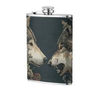 Flasque de poche en acier inoxydable avec deux loups face à l'autre avec motifs floraux, 236,8 g, drapeaux pour papa, témoin, mariage, voyage, camping