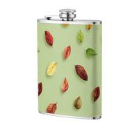 Flasque de poche en acier inoxydable avec feuilles colorées sur fond vert clair, 237 ml, pour papa, témoin d'honneur, mariage, voyage, camping