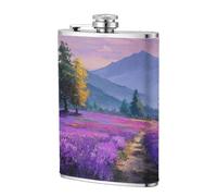 Flasque de poche en acier inoxydable avec motif champs de lavande et montagnes 236,8 g pour papa, témoin d'honneur, mariage, voyage, camping