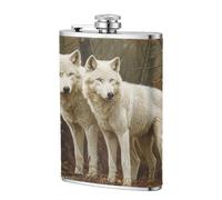 Flasque de poche en acier inoxydable avec motif loups blancs dans les bois 236,8 g pour papa, témoin d'honneur, mariage, voyage, camping