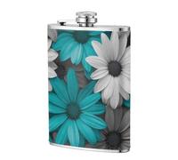 Flasque de poche en acier inoxydable avec motif marguerites bleu sarcelle, turquoise et gris, 236,8 g, pour papa, témoin d'honneur, mariage, voyage, camping