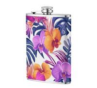 Flasque de poche en acier inoxydable avec motifs d'orchidées et feuilles tropicales pour papa, témoin d'honneur, mariage, voyage, camping - 236,8 g