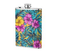 Flasque de poche en acier inoxydable avec motifs feuilles de palmier, hibiscus, ananas, 236,8 g, pour papa, témoin, mariage, voyage, camping