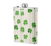 Flasque de poche en acier inoxydable avec trèfle vert et rayures 237 ml pour papa, témoin d'honneur, mariage, voyage, camping