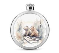 Flasque de poche en acier inoxydable étanche pour homme et femme Motif ours sur les rails du train 140 ml