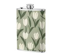 Flasque de poche en acier inoxydable motif tulipe vert sauge, 236,8 g, drapeaux pour papa, témoin d'honneur, mariage, voyage, camping