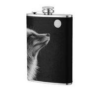 Flasque de poche Fox and Moon en acier inoxydable pour papa, garçon d'honneur, mariage, voyage, camping - 236,8 g - Noir et blanc