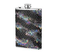 Flasque de poche holographique noire et argentée avec imprimé peau de serpent 236,8 g, drapeaux en acier inoxydable pour papa, témoin d'honneur, mariage, voyage, camping