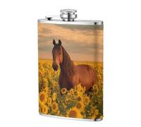 Flasque de poche Majestic Brown Horse dans un champ de tournesol 236,8 g, drapeaux en acier inoxydable pour papa, témoin d'honneur, mariage, voyage, camping