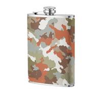 Flasque de poche militaire en acier inoxydable pour papa, garçon d'honneur, mariage, voyage, camping - 236,8 g - Imprimé camouflage - Orange vert et blanc