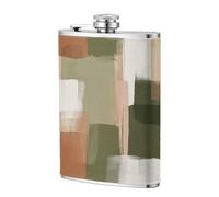 Flasque de poche minimaliste géométrique vert olive beige 236,8 g, drapeaux en acier inoxydable pour papa, témoin d'honneur, mariage, voyage, camping