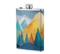 Flasque de poche rustique du milieu du siècle avec des montagnes et des arbres, 236,8 g, drapeaux en acier inoxydable pour papa, témoin d'honneur, mariage, voyage, camping