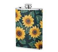 Flasque de poche tournesol et feuilles vertes 236,8 g, en acier inoxydable pour papa, témoin d'honneur, mariage, voyage, camping