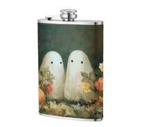 Flasque de poche vintage avec deux fantômes mignons dans des fleurs, 236,8 g, drapeaux en acier inoxydable pour papa, témoin d'honneur, mariage, voyage, camping