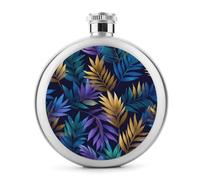 Flasque élégante en acier inoxydable avec feuilles de palmier tropicales, pour liqueur, bouteille de vin portable de poche ronde pour boisson 140 ml