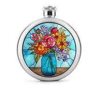 Flasque en acier inoxydable avec bouquet de fleurs colorées en verre teinté pour liqueur, bouteille de vin portable pour boisson 140 ml