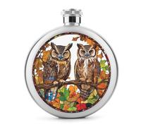Flasque en acier inoxydable avec deux hiboux sur une branche de chêne pour liqueur, bouteille de vin portable pour boisson 140 ml