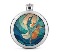 Flasque en acier inoxydable avec figurine en verre teinté dans une position d'étirement pour liqueur, bouteille de vin portable de poche ronde pour boisson 140 ml