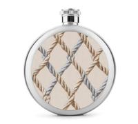 Flasque en acier inoxydable avec filets sur corde nautique beige bohème pour liqueur, poche ronde portable pour boisson 140 ml