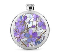 Flasque en acier inoxydable avec fleur de lavande et perle - Flasque pour liqueur - Poche ronde portable - 140 ml