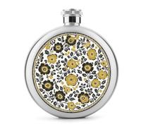 Flasque en acier inoxydable avec fleur noire et dorée pour liqueur, bouteille à vin portable pour boisson 140 ml