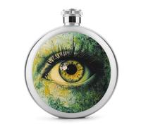 Flasque en acier inoxydable avec œil abstrait dans les tons verts et jaunes pour liqueur, bouteille de vin portable de poche ronde pour boisson 140 ml