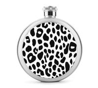 Flasque en acier inoxydable avec imprimé léopard noir et blanc pour liqueur, bouteille de vin portable de poche ronde pour boisson 140 ml