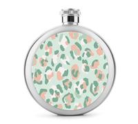 Flasque en acier inoxydable avec imprimé léopard vert menthe pastel pour liqueur, poche ronde, bouteille à vin portable pour boisson, 150 ml