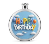 Flasque en acier inoxydable avec inscription « Happy Birthday and Clouds » - Pour liqueur - Poche ronde - Portable - 150 ml