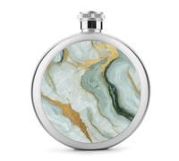 Flasque en acier inoxydable avec motif abstrait vert clair marbré pour liqueur, bouteille à vin portable de poche ronde pour boisson, 150 ml