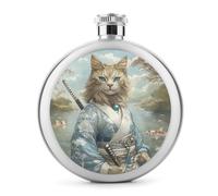 Flasque en acier inoxydable avec motif chat kimono bleu clair pour liqueur, poche ronde portable pour boisson 140 ml