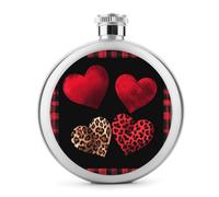 Flasque en acier inoxydable avec motif cœurs rouges et léopard avec bordure à carreaux pour liqueur, bouteille à vin portable pour boisson 140 ml