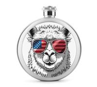 Flasque en acier inoxydable avec motif d'alpaga portant des lunettes de soleil pour liqueur, poche ronde portable pour boisson 140 ml
